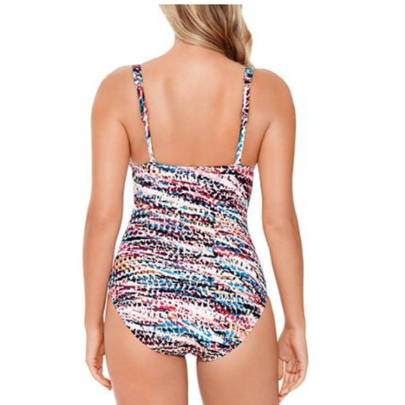 Swim Solutions HOT ROCKS Plunge Printed Tummy Control One-Piece Swimsuit 8 NEW - Picture 2 of 3